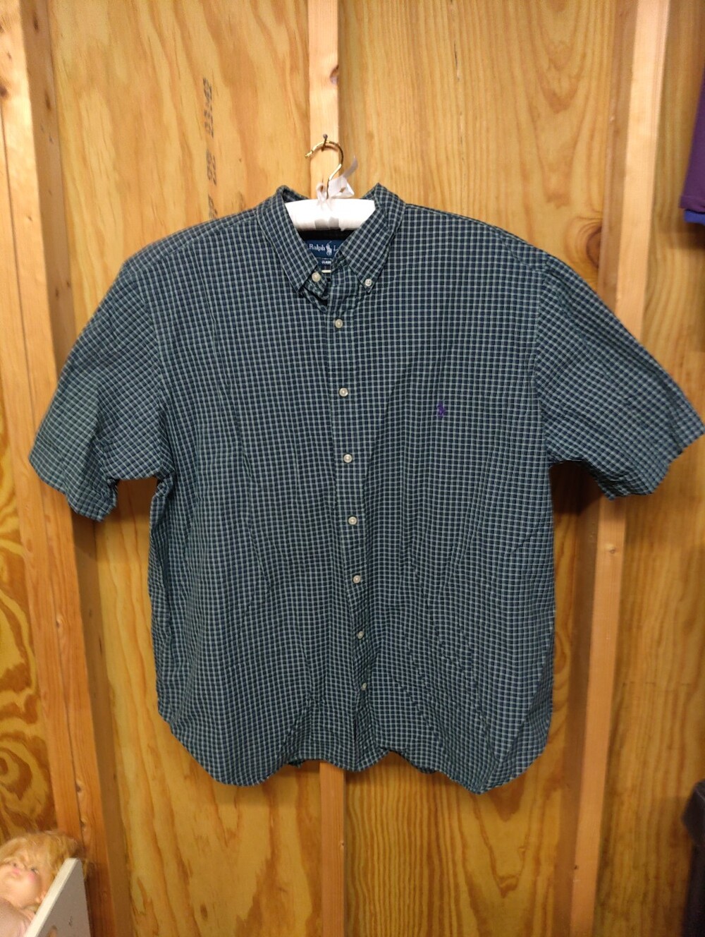 Polo Ralph Lauren Shirt Mens 2XB Big Short Sleeve Green Purple Check Cotton Pony
